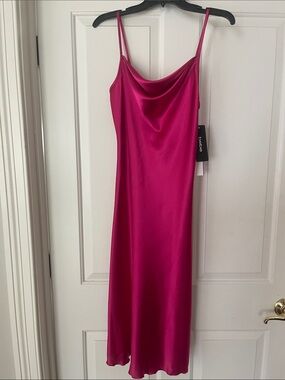 bebe Hot Pink Satin Cowl Slip Dress